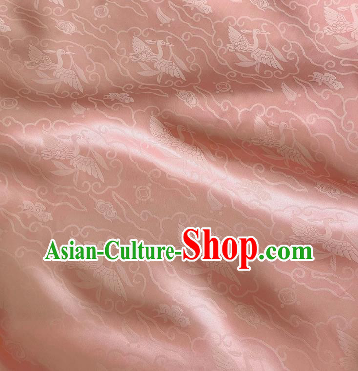 Shell Pink China Cheongsam Cloth Jacquard Satin Fabric Classical Mulberry Silk Traditional Wild Goose Hold Reed Design Material