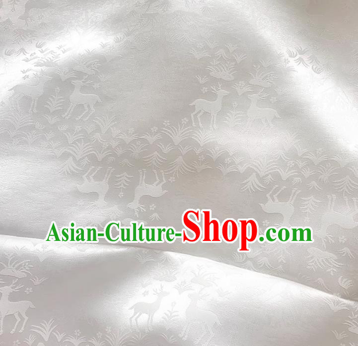 White China Classical Cheongsam Cloth Jacquard Satin Mulberry Silk Traditional Deer Design Fabric