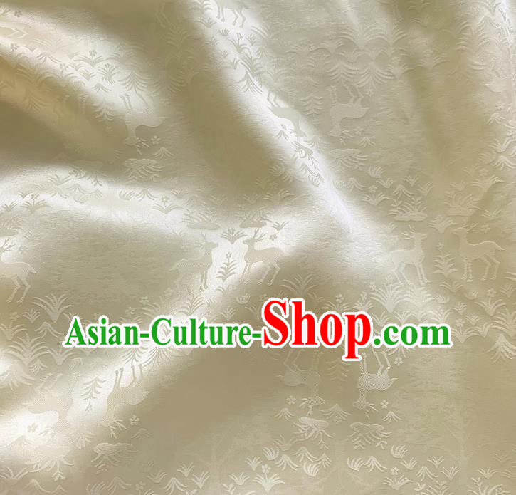 Beige China Mulberry Silk Traditional Deer Design Fabric Classical Cheongsam Cloth Jacquard Satin