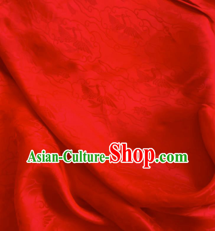Red China Jacquard Satin Fabric Classical Wild Goose Hold Reed Pattern Cheongsam Cloth Traditional Design Mulberry Silk