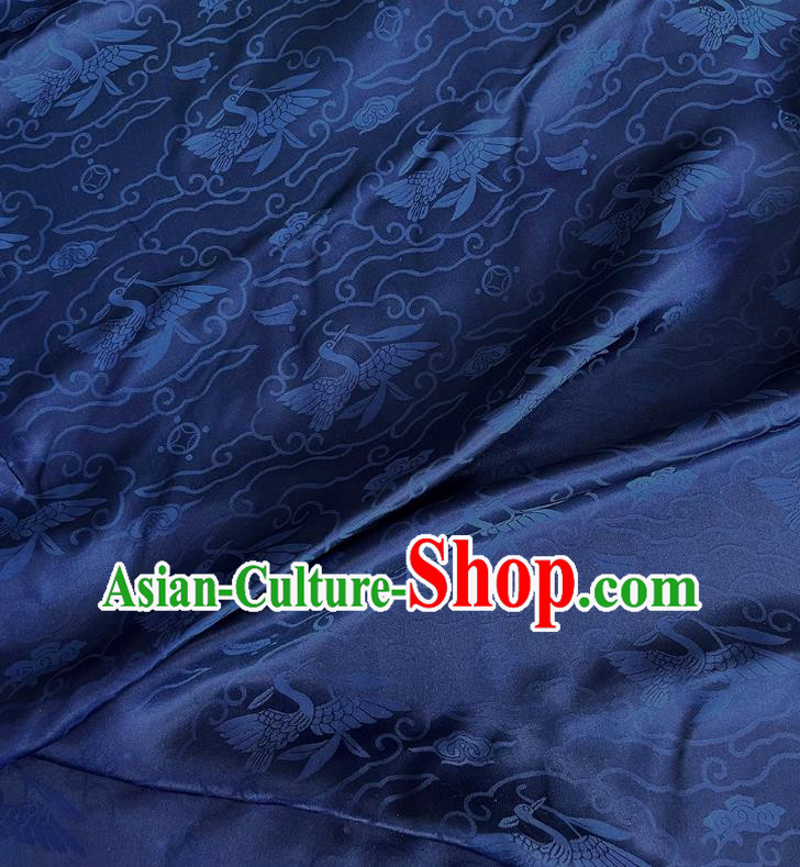 Navy China Classical Wild Goose Hold Reed Pattern Cheongsam Cloth Traditional Design Mulberry Silk Jacquard Satin Fabric