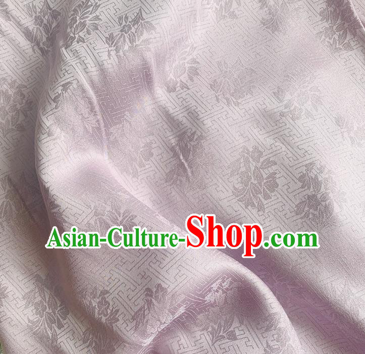 Light Purple China Hanfu Fabric Traditional Jacquard Crepe Mulberry Silk Classical Trumpet Creeper Pattern Cloth