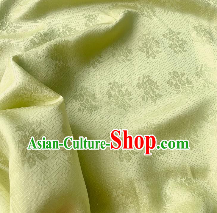 Yellowish Green China Mulberry Silk Classical Trumpet Creeper Pattern Hanfu Fabric Traditional Jacquard Crepe Cloth