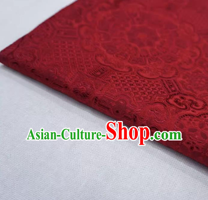 Deep Red China Traditional Brocade Fabric Classical Treasure Round Pattern Design Cloth Hanfu Drapery