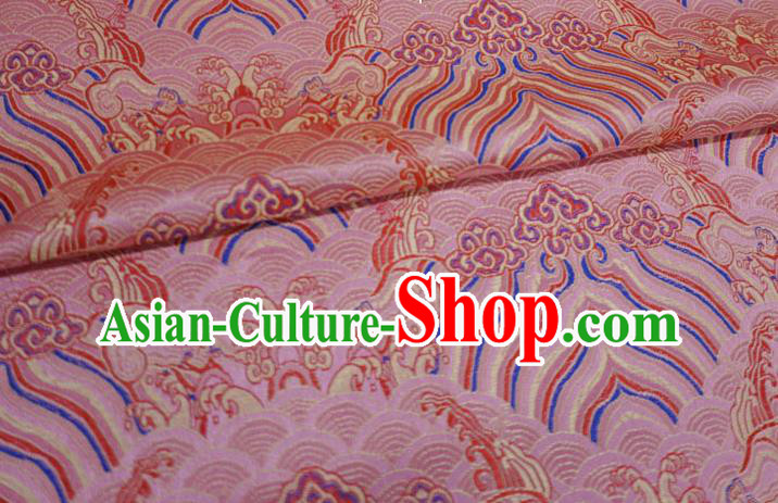 Pink China Ancient Dress Drapery Traditional Brocade Fabric Classical Waves Pattern Design Cloth