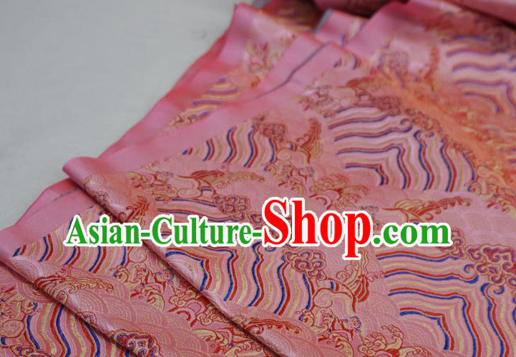 Pink China Ancient Dress Drapery Traditional Brocade Fabric Classical Waves Pattern Design Cloth
