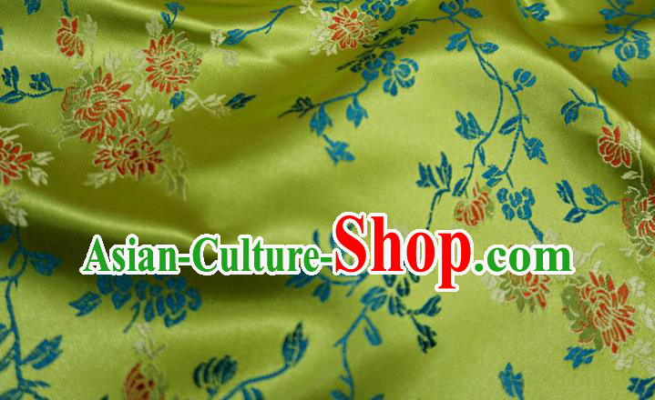 Lime China Classical Chrysanthemum Pattern Design Cloth Cheongsam Drapery Traditional Brocade Fabric