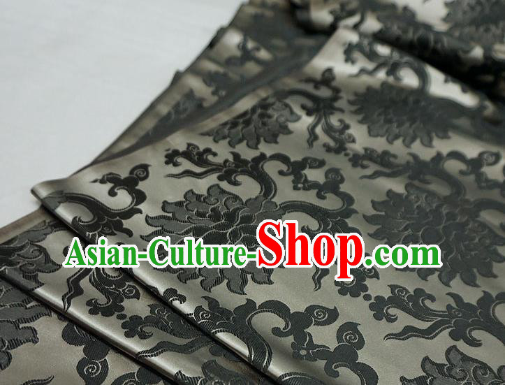 Grey China Traditional Brocade Fabric Classical Passion Flower Pattern Design Cloth Tibetan Dress Drapery