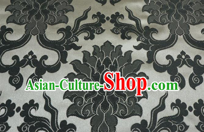 Grey China Traditional Brocade Fabric Classical Passion Flower Pattern Design Cloth Tibetan Dress Drapery