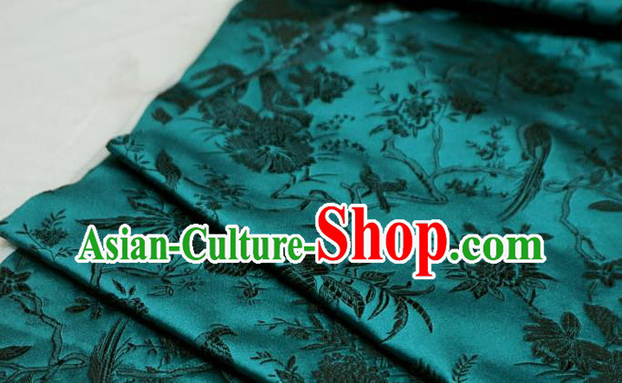 Peacock Green China Tang Suit Drapery Traditional Brocade Fabric Classical Flower Bird Pattern Design Cloth