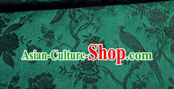 Atrovirens China Classical Flower Bird Pattern Design Cloth Cheongsam Drapery Traditional Brocade Fabric