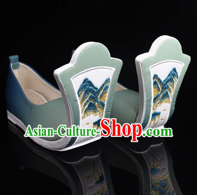 China Tang Dynasty Princess Shoes Traditional Hanfu Shoes Handmade Turquoise Shoes