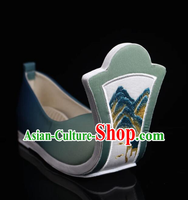 China Tang Dynasty Princess Shoes Traditional Hanfu Shoes Handmade Turquoise Shoes