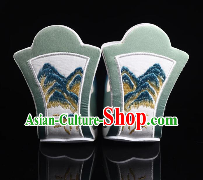 China Tang Dynasty Princess Shoes Traditional Hanfu Shoes Handmade Turquoise Shoes