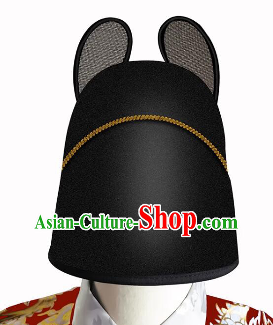 China Ancient Imperial Bodyguard Headpiece Handmade Hanfu Black Hat Ming Dynasty Official Headwear