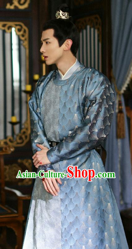 China Ancient Prince Garment Costumes TV Series New Life Begins Young Master Yin Zheng Blue Clothing