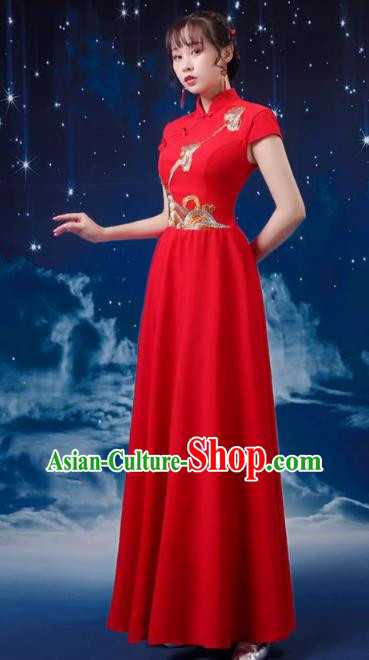 Red Choir Performance Clothing Women Long Skirt Conductor Dress Poetry Recitation Stage Performance Clothing