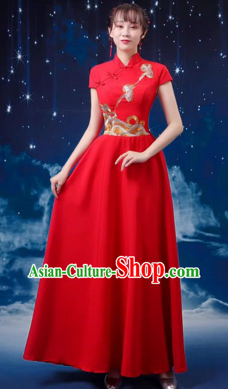 Red Choir Performance Clothing Women Long Skirt Conductor Dress Poetry Recitation Stage Performance Clothing