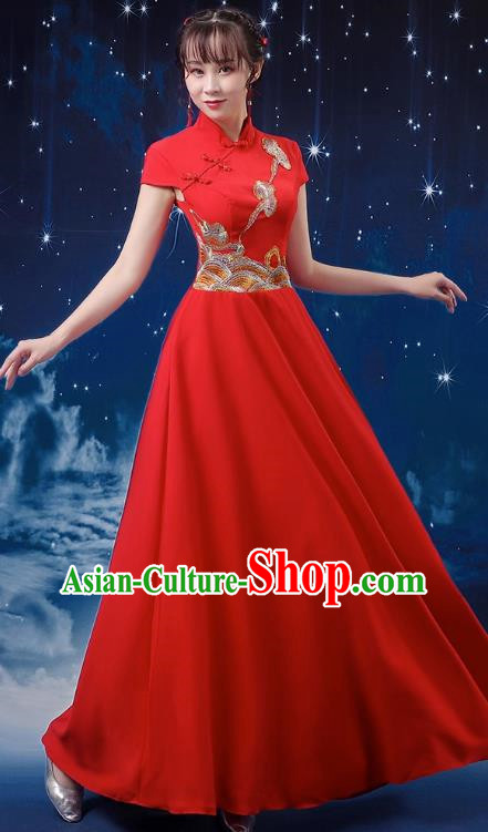 Red Choir Performance Clothing Women Long Skirt Conductor Dress Poetry Recitation Stage Performance Clothing