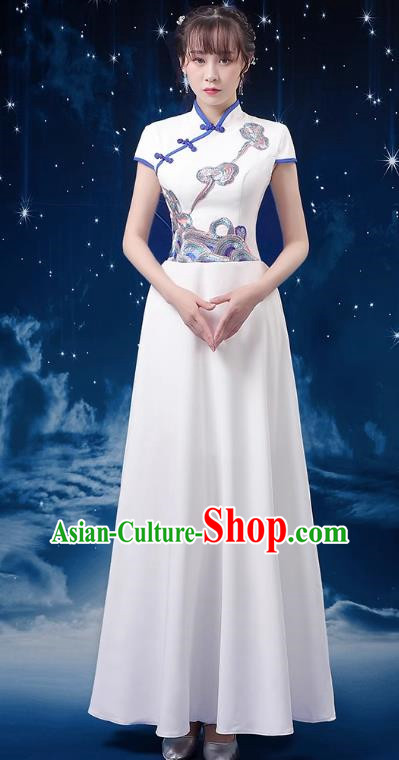 White Choir Costume Female Long Skirt Conductor Dress Poetry Recitation Stage Performance Costume