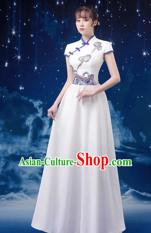 White Choir Costume Female Long Skirt Conductor Dress Poetry Recitation Stage Performance Costume