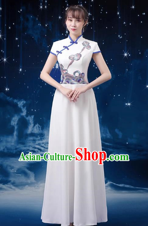 White Choir Costume Female Long Skirt Conductor Dress Poetry Recitation Stage Performance Costume