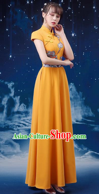 Orange Choir Performance Clothing Women Long Skirt Conductor Dress Poetry Recitation Stage Performance Clothing