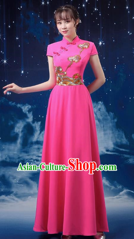 Rose Red Choir Costume Female Long Skirt Conductor Dress Poetry Recitation Stage Performance Costume