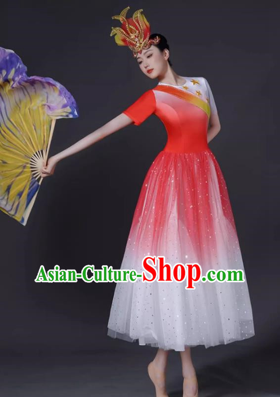 Opening Dance Big Swing Skirt Female Modern Dance Costume Chinese Chorus Dancer Performance Costume In The Lights