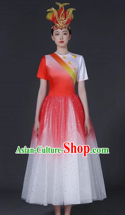 Opening Dance Big Swing Skirt Female Modern Dance Costume Chinese Chorus Dancer Performance Costume In The Lights