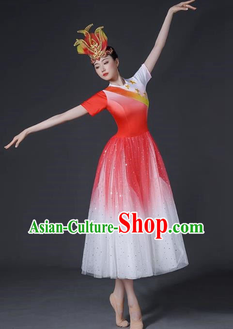 Opening Dance Big Swing Skirt Female Modern Dance Costume Chinese Chorus Dancer Performance Costume In The Lights