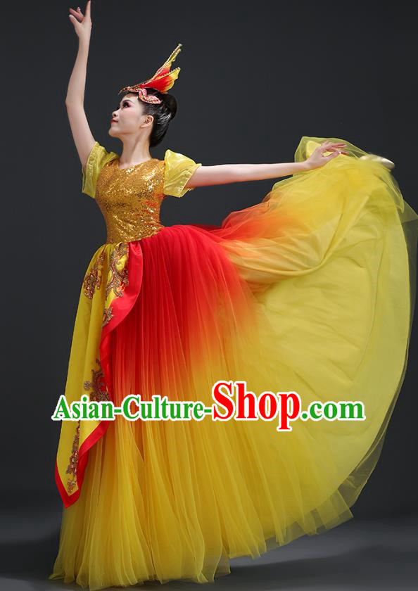 Opening Dance Big Swing Skirt Performance Costume Female Dancer Big Skirt Blessing Motherland Dance Costume Modern Long Skirt