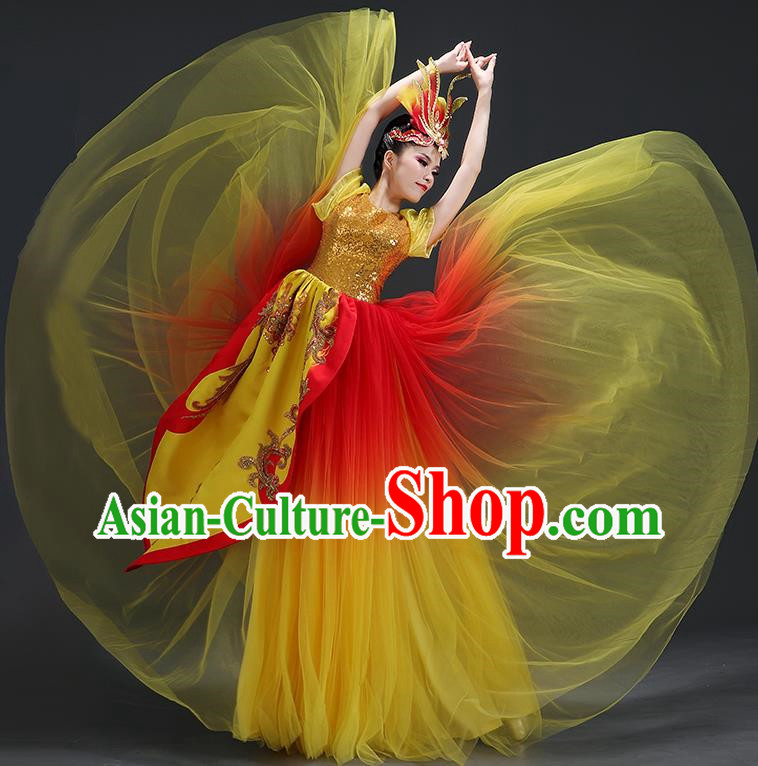 Opening Dance Big Swing Skirt Performance Costume Female Dancer Big Skirt Blessing Motherland Dance Costume Modern Long Skirt