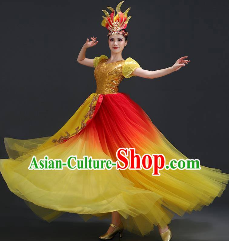 Opening Dance Big Swing Skirt Performance Costume Female Dancer Big Skirt Blessing Motherland Dance Costume Modern Long Skirt