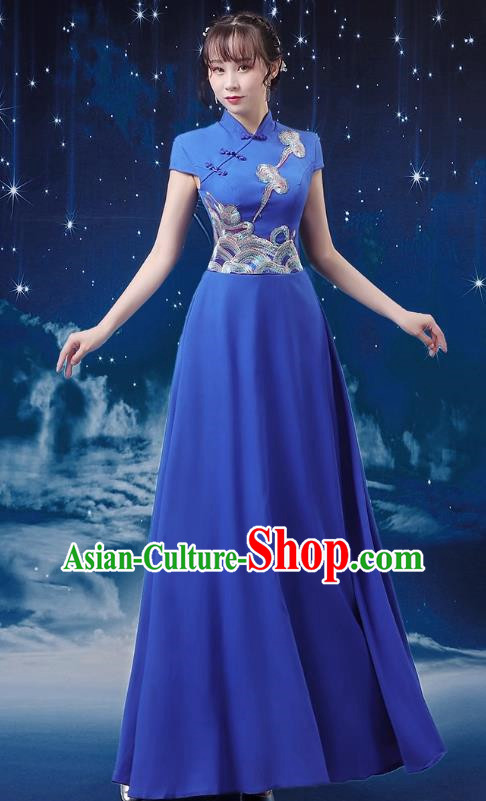 Sapphire Blue Choir Performance Clothing Women Long Skirt Conductor Dress Poetry Recitation Stage Performance Clothing