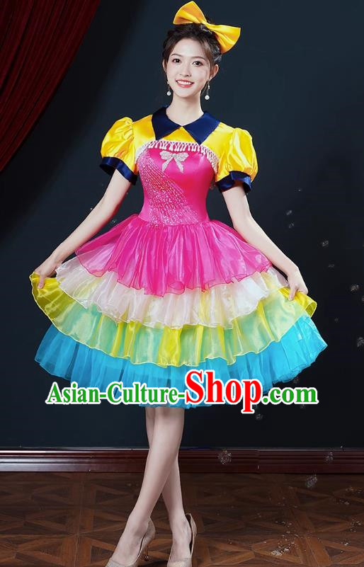 Modern Dance Costumes Fashion Chorus Performance Costumes Female Dancer Square Dance Dress Fluffy Opening Dance Performance Costumes