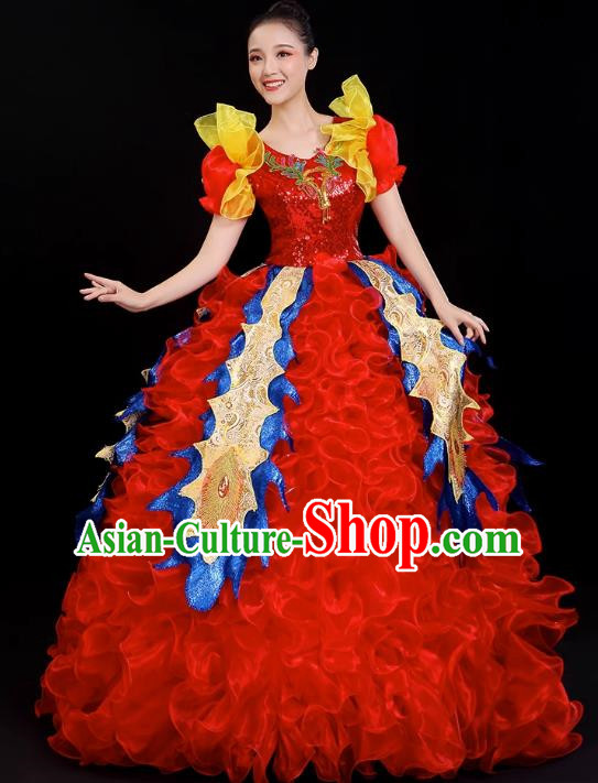 Opening Dance Big Swing Skirt Blessing Motherland Performance Costume Female Dancer Performance Long Skirt Large Adult Parade Costume