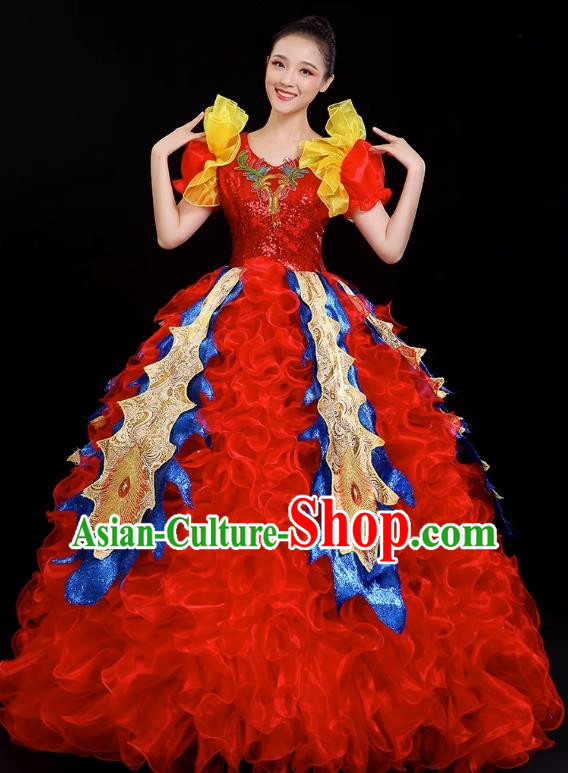 Opening Dance Big Swing Skirt Blessing Motherland Performance Costume Female Dancer Performance Long Skirt Large Adult Parade Costume