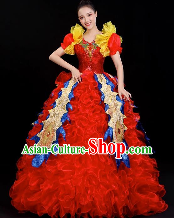 Opening Dance Big Swing Skirt Blessing Motherland Performance Costume Female Dancer Performance Long Skirt Large Adult Parade Costume