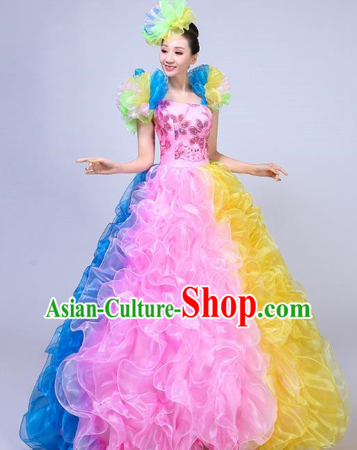 Opening Dance Big Swing Skirt Performance Costume New Year Day Dance Performance Costume Modern Stage Adult Chorus Female Long Skirt