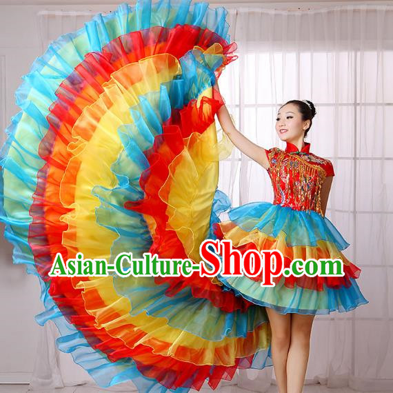 Two Color Opening Dance Costume Performance Costume Large Swing Skirt Flower Blooming Prosperity Dance Costume Stage Costume