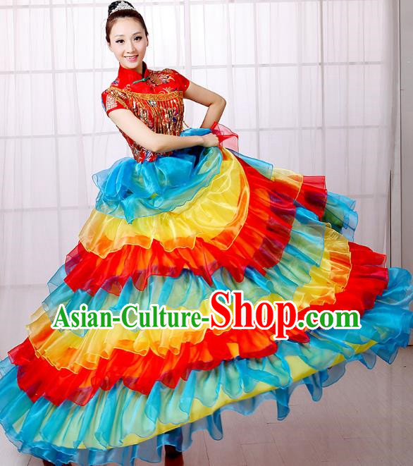 Two Color Opening Dance Costume Performance Costume Large Swing Skirt Flower Blooming Prosperity Dance Costume Stage Costume