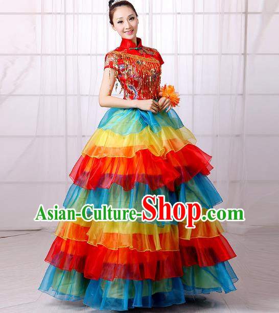 Two Color Opening Dance Costume Performance Costume Large Swing Skirt Flower Blooming Prosperity Dance Costume Stage Costume