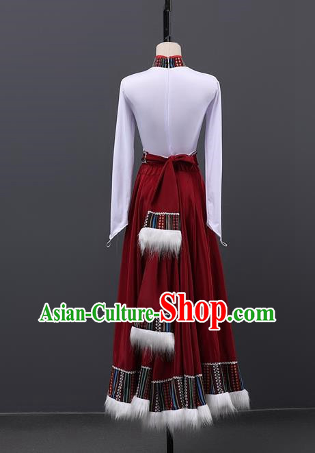 Stage Performance Tibetan Dance Clothing Chinese Minority Class Practice Art Test Mid Length Skirt