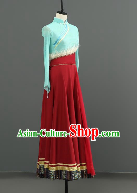 Performance Clothing Stage Performance Tibetan Dance Clothing Chinese Minority Class Practice Art Test Mid Length Skirt