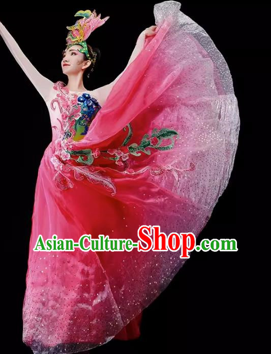 Song Accompaniment Dance Opening Dance Big Swing Skirt Performance Costume Atmospheric Pink Big Swing Skirt Prosperity Flower Blooming Costume