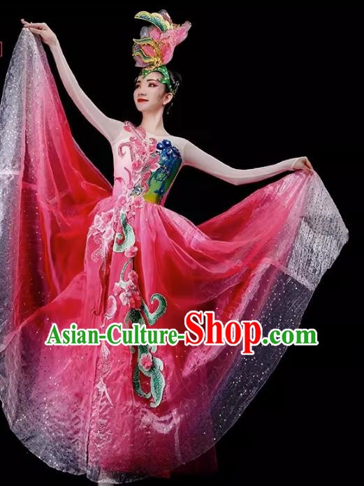 Song Accompaniment Dance Opening Dance Big Swing Skirt Performance Costume Atmospheric Pink Big Swing Skirt Prosperity Flower Blooming Costume