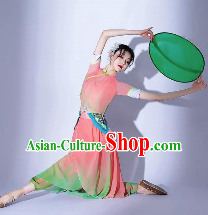 Ikbu Bridge Performance Costume Female Elegant Painting Tea Leisurely Expressive Dance Costume Jiaozhou Yangko Bamboo Hat Group Dance Tea Picking Girl