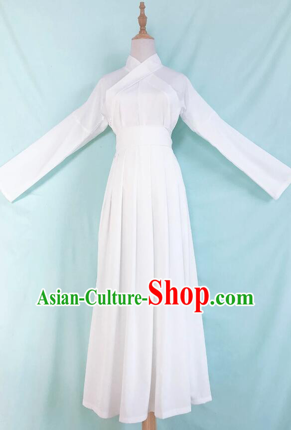 Handmade Traditional Hanfu Inner Clothes White Shirt and Skirt Complete Set