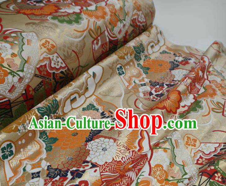 Light Golden Japanese Nishijin Cloth Kimono Material Traditional Brocade Fabric